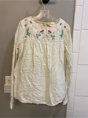Mini Boden Cream Embroidered Long Sleeve Blouse / Size 11-12Y / VGUC
